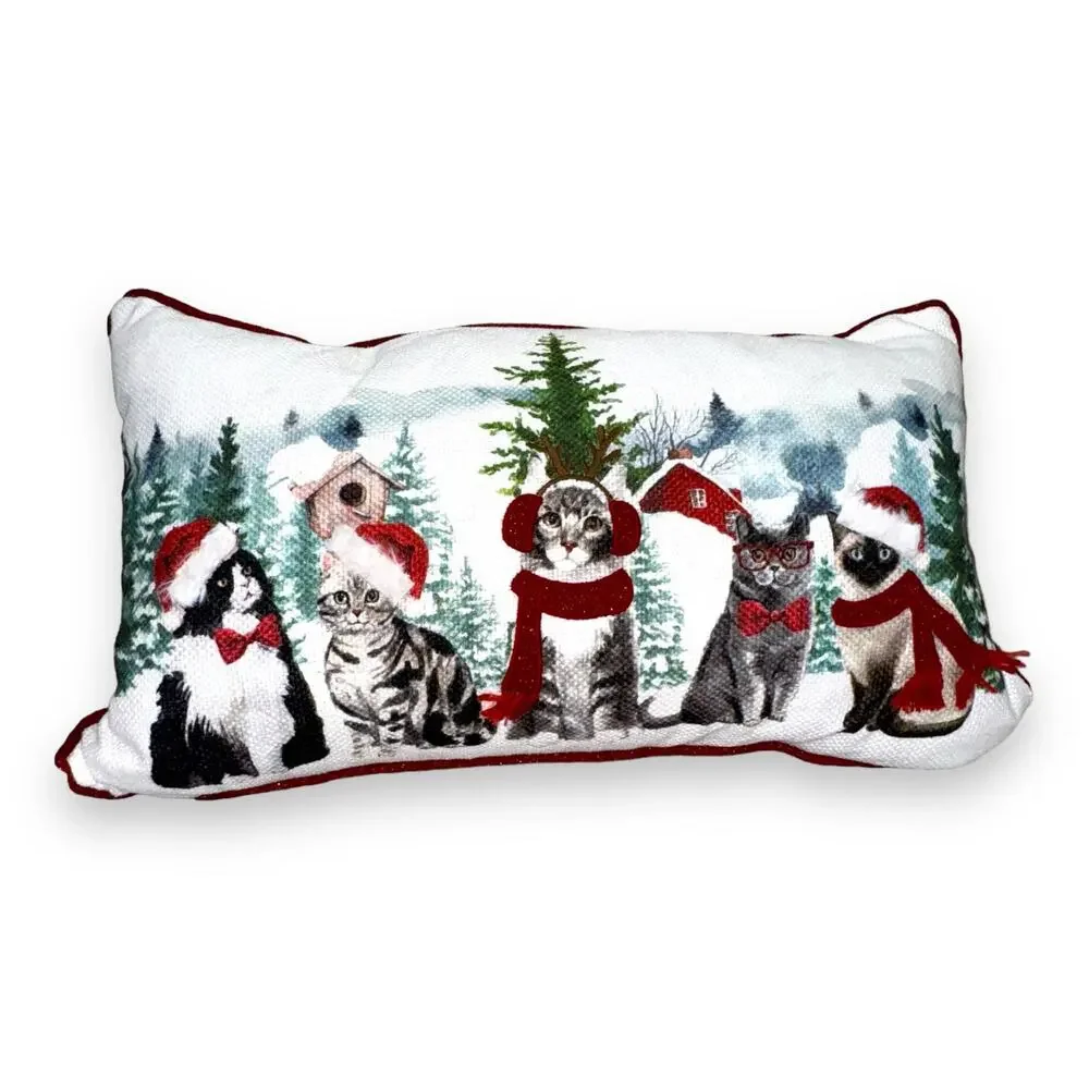 Holiday Santa Winter Cats Embroidered Pillow Loving Kindness 24